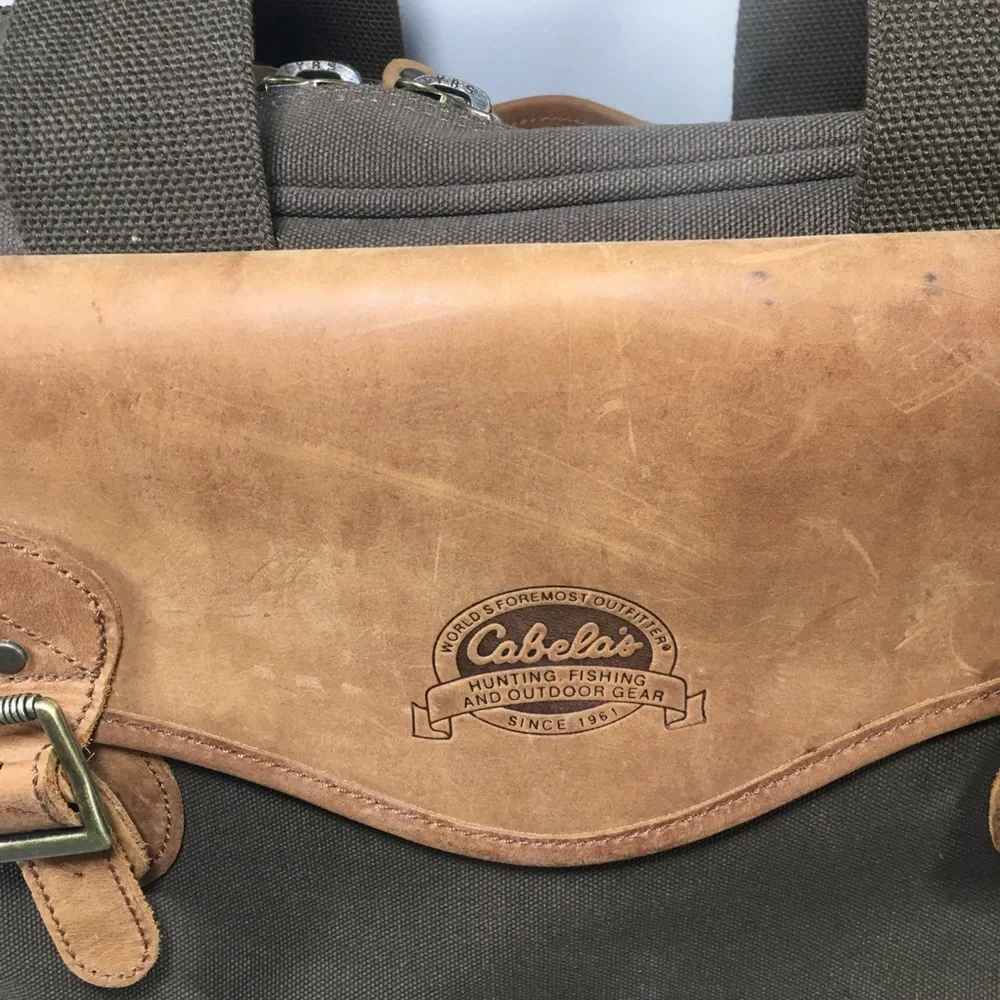 Cabela’s Green Canvas Leather Laptop Messenger Weekender Luggage Shoulder Bag